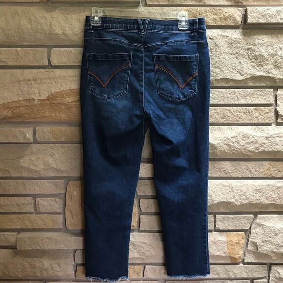 Democracy Ab Solution Straight Leg Jeans Dark Wash raw hem Rainbow thread 6 - Picture 3 of 12